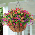 Artificial Fake Hanging Flowers Plants Basket for Outdoor Spring Decoration, Faux Silk Daisy Outside Indoor UV Resistant Look Real Yard Patio Front Porch Garden Balcony Home Decor(Mix3)