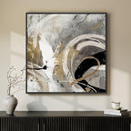 Framed Neutral Abstract Wall Art, Modern Gray Black Gold Canvas Prints Artwork for Walls, Contemporary Square Pictures for Living Room Bedroom Dining Room Hallway Office Wall Decor, 30x30 In