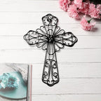 RELY+ Black Wall Cross 14X10 Inch Living Room Décor Outdoor Crucifix Wall Décor Metal Wall Art Decorative Hanging Iron Wrought Wall Décor Crosses for Rustic Indoor Home Valentine's Day Decorations