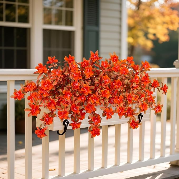 Fall Flowers Artificial for Decoration, Fake Silk Rhododendron Flowers for Outdoors, 2 Bundles Faux Azalea Outside UV Resistant No Fade Floral for Home Garden Balcony Walkway Wedding Party Decor