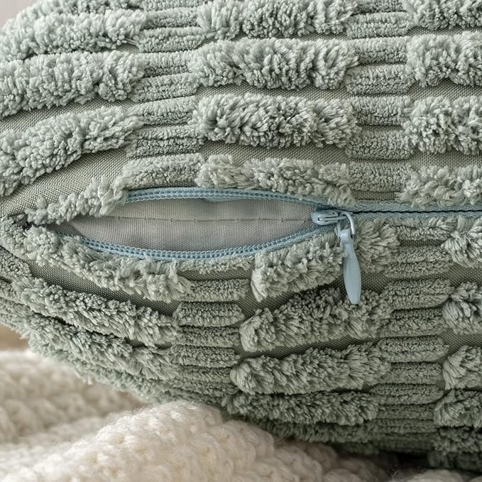 MIULEE Pack of 2 Spring Corduroy Decorative Euro Sham Throw Pillow Covers 22x22 Inch Soft Boho Striped Pillow Covers Modern Farmhouse Home Decor for Summer Sofa Living Room Couch Bed Greyish Green