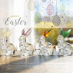 H&D HYALINE & DORA Crystal Easter Bunny Figurines, Spring Easter Rabbit Decor Statue, Crystal Clear Animal Sculpture Centerpiece Table Home Decoration, Pack of 4