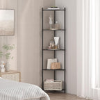Wisuce Corner Shelf Stand - 5 Tier Black Bamboo Small Corner Bookshelf for Office Kitchen Bedroom Plant Stand Living Room Decor Small Space