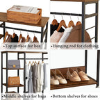 VECELO Open Garment Clothing Rack, Free-Standing Heavy Duty Storage Closet with 5 Shelves and Hanging Rod for Small Spaces, Max Load 350LBS, Brown