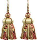 DÉCOPRO Elegant Hand-Crafted 4" (10cm) Key Tassel 3 1/2" (8.5cm) Loop Accented with Crown Tassels (Style# KTAX4) Watermelon Red Multicolor #LX06 (Pink Red Yellow Green White Gold) Set of 2