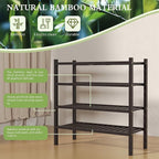 4 Tier (Thick) Bamboo Shoe Rack for Closet Free Standing Wood Shoe Shelf for Entryway Small Space Stackable 27"x12"x28" (Black Brown)