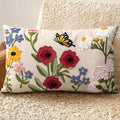 Embroidered Lumbar Pillow Cover 20x12 Inch - Spring Summer Boho Decorative Pillow Cover with Zipper for Living Room Couch Sofa Bed Aesthetic Design Retro Flower Cushion Pillowcase