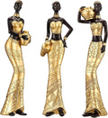 3 Pack African Art Sculptures- Vintage African Statues For Home Decor- Women's Tribal African American Figurines- Bookshelf, Office Decor- Deal For Birthday, Christmas, Thanksgiving, Mom Gifts-Gold