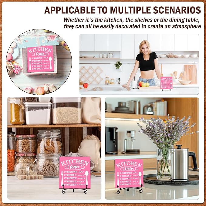 DETIHO Rustic Kitchen Decorations Above Cabinets, Pink Kitchen Counter Decor, Farmhouse Wooden Signs and Plaques for Home Dining Room Tabletop - G08