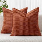 MIULEE Pack of 2 Rust Corduroy Decorative Pillow Covers 20x20 Inch Soft Boho Striped Throw Pillow Covers Modern Farmhouse Home Decor for Summer Sofa Living Room Couch Bed