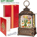 Christmas Snow Globes Lantern with Music, Winter Village Scene Snow Globes with Swirling Glitter Effects, USB/Battery Powered with 6-Hour Timer, Christmas Decorations
