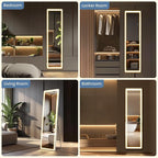 DUMOS LED Mirror Full Length with Stand, 16"x60" Full Body Wall Mirror with LED Lights 3 Color Lighting, Hanging or Leaning, Floor Standing, Modern Simple Home Wall Decor