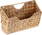 BTSKY Woven Hanging Magazine Holder, Water Hyacinth Magazine Basket, Wall Mounted Storage Basket for Books & Files, Wall File Organizer Magazine Rack with Handle for Home & Office - 13.2x2.8x8.9 Inch