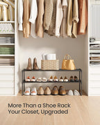 SONGMICS Shoe Rack, 2-Tier Shoe Organizer, Metal Storage Shelf, Upright or Upside Down, for 12-15 Pairs, Stackable, for Entryway, 11.8 x 36.2 x 14.6 Inches, Black ULSA12BK
