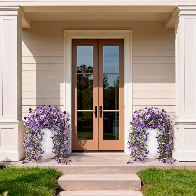 Artificial Hanging Flowers Plants for Outdoor Spring Summer Decoration, 2PCS Faux Silk Daisy UV Resistant Look Real for Outside Home Indoor Planter Porch Garden Yard Decor(Dark Orchid)