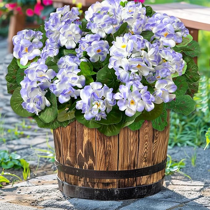 Artificial Geraniums Flowers for Outdoors Spring Decor, 4 Bundles UV Resistant Fake Geraniums Flowers Silk Faux Plants for Home Planter Gardens Table Patio Porch Indoor Cemetery Summer Decor(Purple)