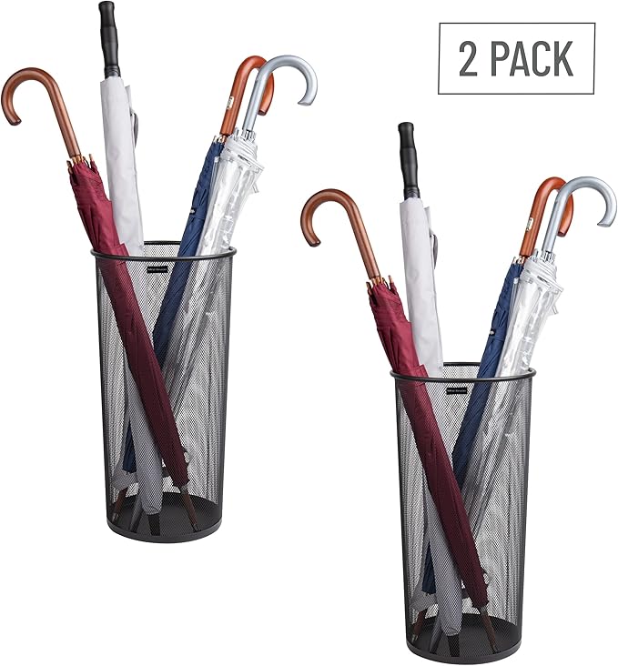 Mind Reader Umbrella Stand, Multi-Purpose Storage Organizers for Office and Entryway, Metal Mesh, Set of 2, Black