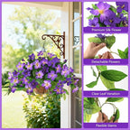 Homsunny Artficial Fake Hanging Flowers Plants with Baskets, 3PCS Silk Faux Outdoor Flowers UV Resistant Real Touch Plastic Flowers for Spring Garden and Home Patio Yard Decor (Double Purple)