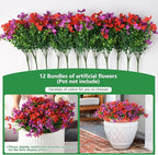 Homsunny Artificial Fake Flowers Plants for Outdoors - 12 Bundles Fake Plants Faux Silk Flowers Outside, UV Resistant for Planter Front, Porch, Garden, Patio, Spring Decor