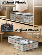 2-Pack Under Bed Storage Bins with Wheels and 4 Vacuum Seal Bags, Heavy Duty 80lbs Capacity,7.9" Height Clear Lid Organizer for Dorm Bedroom Clothes Shoes Toys,Quick Assembly Space Saver Houndstooth