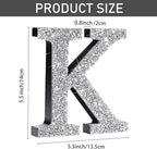 Qunclay 5.7" Silver Crystal Diamond Bling Letters Crushed Diamond Decoration Wooden Glitter Letter with Screw and Hooks Rhinestone Gift for Wedding Y2k Mcbling Bedroom Wall Decor (Letter K)