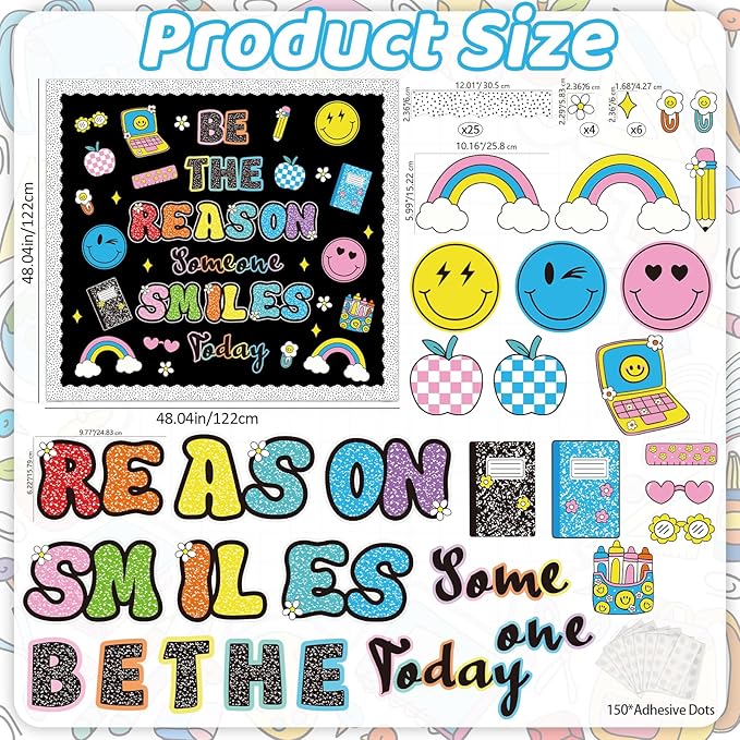 Composition Notebook Classroom Decor, Be The Reason Someone Smiles Today Bulletin Board with Happy Face Apple Rainbow Composition Book Cutouts for Posters Back to School Wall Door Chalkboard Supplies