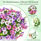 MARTINE MALL 18 Bundles Look Real Artificial Flowers for Outdoors, Realistic Fake Outdoor Flowers UV Resistant Silk Pansy Flower for Outside Faux Flower Plant for Outdoor Porch Yard, Pink+Purple+White