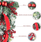 Glitzhome 25" Flocked Christmas Teardrop Door Swag with Berries, Ornaments and Pinecones Snow Dusted Hanging Garland for Front Door Indoor Holiday Decor