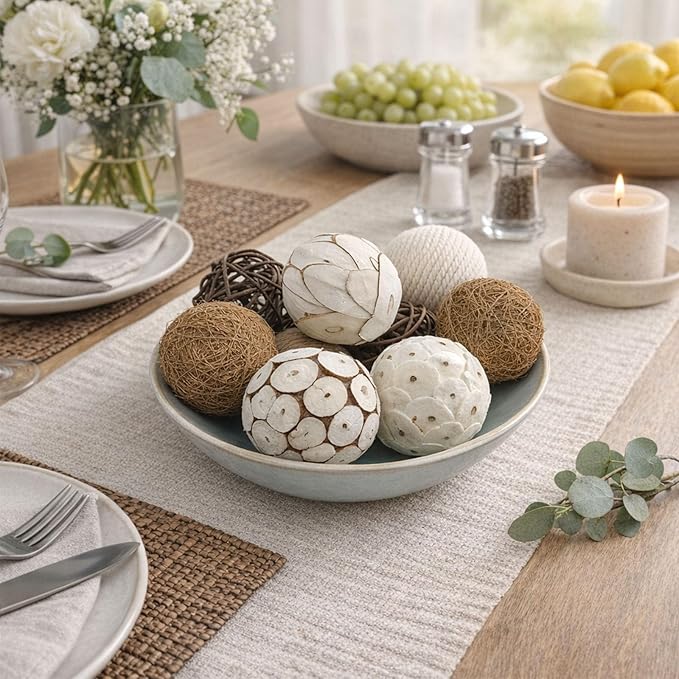 10pcs Decorative Balls for Bowl Centerpiece, Rattan Woven Vase Orbs Spheres Filler for Home Decor, Home Table Decor, Party Wedding, DIY Crafts, 2.4 inch