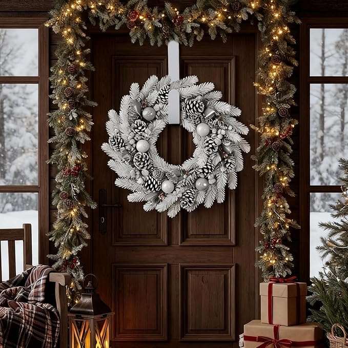 LEIFIDE 4 Pcs Width Adjustable Wreath Hanger for Front Door 1.5-3.78" Large Over the Door 4th of July Decoration Hook 20 Lbs Capacity(White)