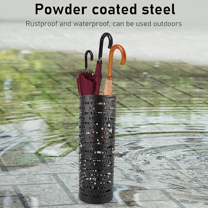 Yosoo Black Metal Umbrella Holder, Rustproof Space Saving Hollow Design, Stylish Umbrella Stand Rack for Entryway