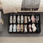 Lifewit Under Bed Shoe Storage Organizer 4 Pack(2x16 Pairs+2x4 Pairs), 4.3" Tall Fabric Shoes Container Box, Foldable Closet Shoe Bag with 2 Reinforced Handles and Clear Cover, Black