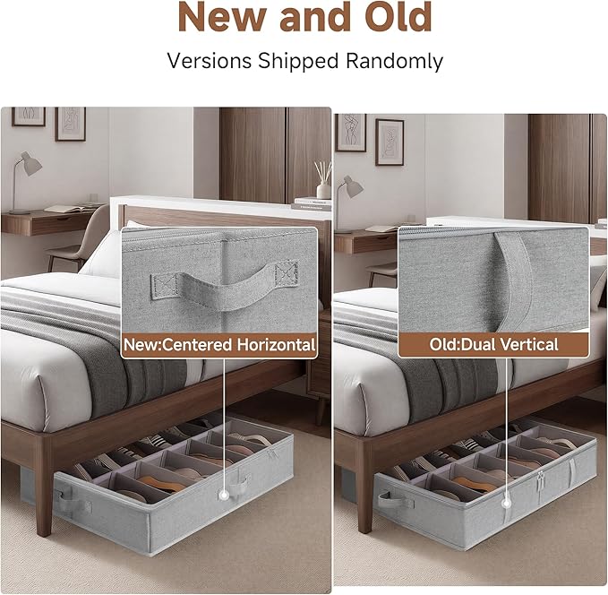 StorageWorks Shoe Organizer for Closet, Fits up to 24 Pairs, 2-Pack Ultra-thick Fabric Under Bed Shoe Storage Containers with Bottom Support and Adjustable Dividers, Grey