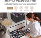 Reli. Sock Organizer (4 Pack) | 16+24 Cell Underwear Organizer | Drawer Dividers for Underwear, Socks, Ties, Belt | Foldable Fabric Storage Bins for Drawer, Closet, Dresser | 11.8 x 11.8 x 3.5 (Gray)