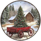 Vintage Round Metal Sign Christmas Trees Tin Sign Funny Wall Decor for Cafe Bar Plub Backyard Home Bedroom 12×12 Inch
