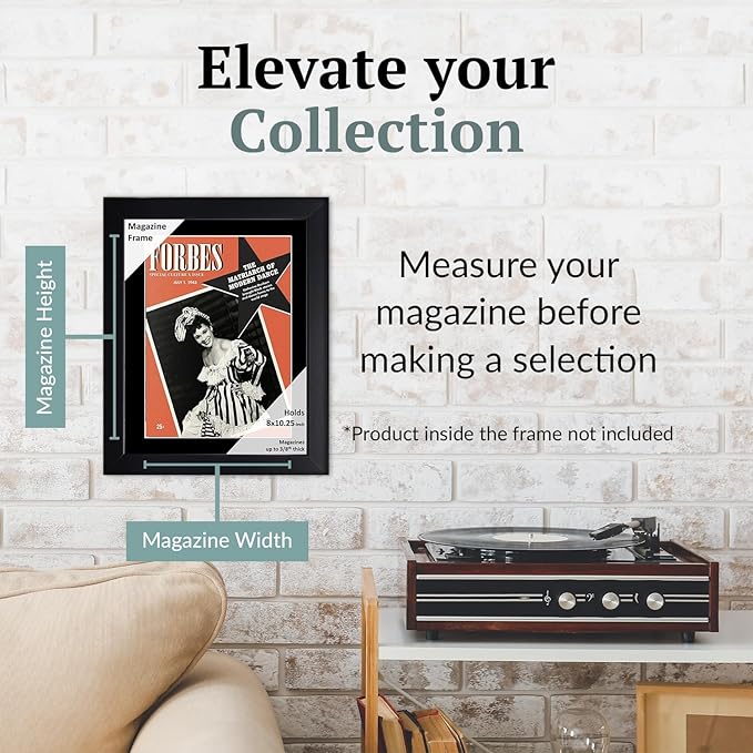 Creative Picture Frames 8 x 10.25 Magazine Frame with Full-Strength Glass, Holds Up To A 1/4" Thick Media with Installed Hangers for Easy Mounting, 11x14 Black Frame with Black Mat