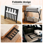 26.77"L Luggage Rack, Black Luggage Rack for Guest Room, Bamboo Folding Suitcase Stand with Storage Shelf, 5 Nylon Straps, Heavy Duty Luggage Holder for Bedroom Hotel, 1 Pack, Gift Box Packaging