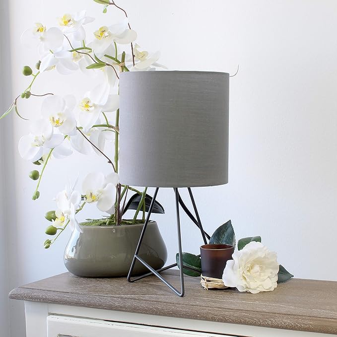 Simple Designs LT2066-GOG 14" Down to the Wire Metal Table Lamp with Fabric Shade, Gray with Gray Shade (Pack of 1)