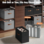 2 Pack Shoe Organizer for Closet,Foldable Shoe Storage Organizer with Adjustable Dividers, Shoe Storage Box with Clear Cover, Fits up to 16 Pairs,Black & Gray