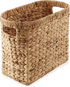 Casafield Woven Magazine Holder with Handles, Natural - Water Hyacinth Storage Basket for Bathroom, Living Room, Home Office