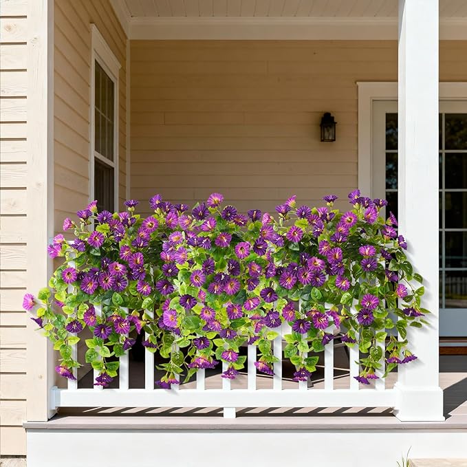 Homsunny Artificial Fake Flowers Plants for Outdoor, 2PCS Long 29.5 in Faux Petunias Silk Flower UV Resistant No Fade for Home Outside Garden Balcony Yard Porch Realistic Spring and Summer Decor