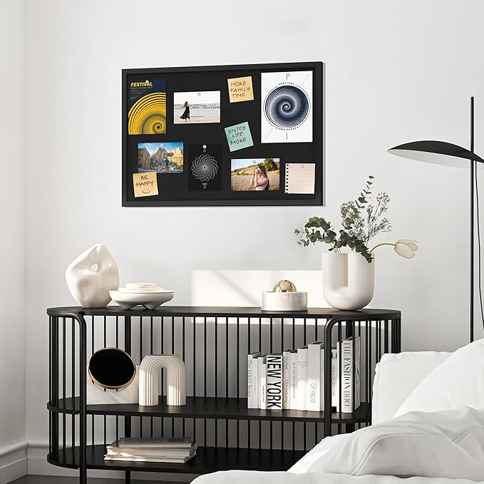 DAHAPYBOO Cork Board with Linen Black,Bulletin Board 30"x20",Corkboards for Office Home School Message Board or Vision Board Decoration.
