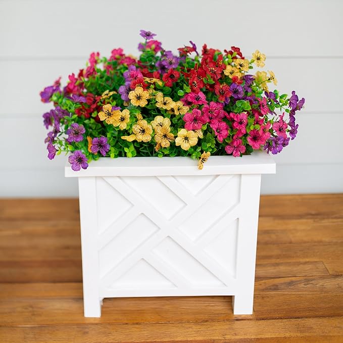 Artificial Flowers for Outdoors Daisy 12 Bundles for Home Decoration, Faux Flower Fake Plants Outside Decoration with Eucalyptus UV Resistant for Planter Porch Patio Yard Garden Colorful