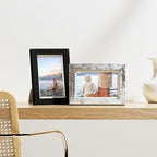 Vittanly 4x6 Picture Frames Set of 9, Display 3.5x5 Pictures with Mat or 4x6 without Mat, Photo Frames for Wall or Tabletop with Plexiglass, Engineered Wood, Black&Brown&Distressed White