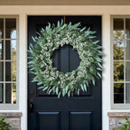 32'' Eucalyptus and Babys Breath Flowers Wreath for Front Door - Large Artificial Greenery Outdoor Wreath for Porch,Window,Farmhouse,Home,Hanging Decor- Spring, Summer, All Seasons (Green-White)