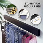 2Pack Tie Rack Wall Mounted, Wooden Belt Hanger Tie Organizer for Closet with 28 Folding Hooks, Space Saving Tie Holder and Belt Rack for Closet Wall Mount, Black