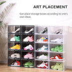 Attelite Large Clear Shoe Box Organizer,Plastic Stackable Shoe Storage Box with Magnetic Door, Large Clear Door Shoe Containers for Display Sneakers, Easy Assembly（Black）