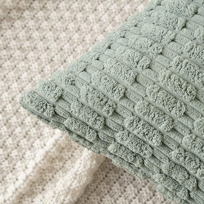 MIULEE Pack of 2 Spring Corduroy Decorative Lumbar Throw Pillow Covers 20x12 Inch Soft Boho Striped Pillow Covers Modern Farmhouse Home Decor for Summer Sofa Living Room Couch Bed Greyish Green