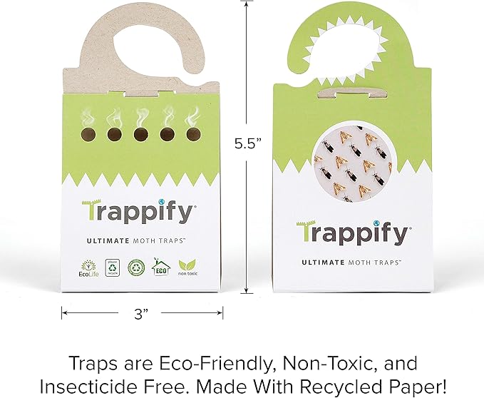 Trappify Ultimate Adhesive Moth Traps for Clothes - Monitoring Pantry Moth Traps for Home, Kitchen, Closet, Cabinet, Storage Rooms, Cupboard |Easy Setup (8 Pack)