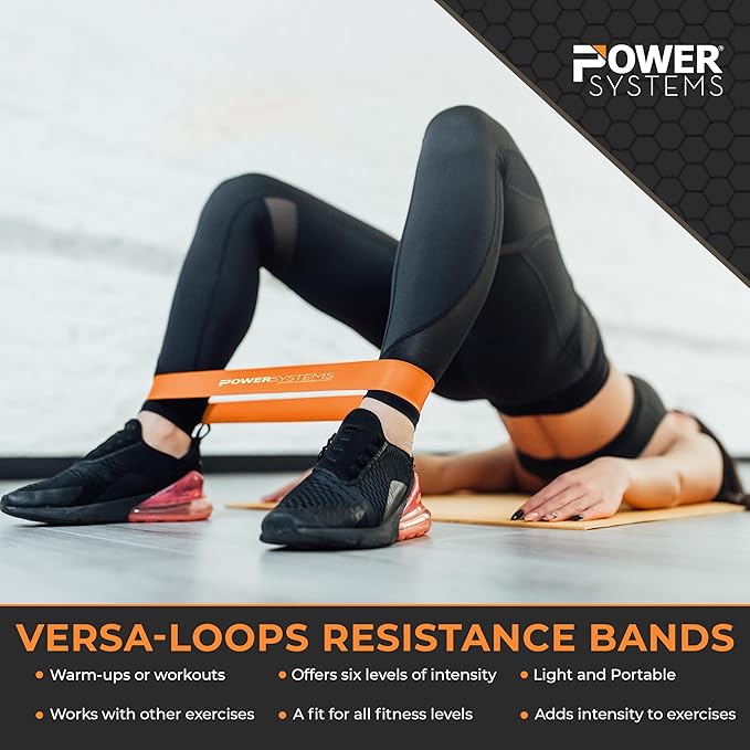 Power Systems Versa Loop Resistance Bands, 10-Pack – Color-Coded Exercise Bands for Workout, Strength Training, Physical Therapy